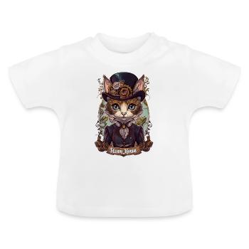 Viktorianische Steampunk Katze - Baby Bio-T-Shirt mit Rundhals - Weiß - Vorne
