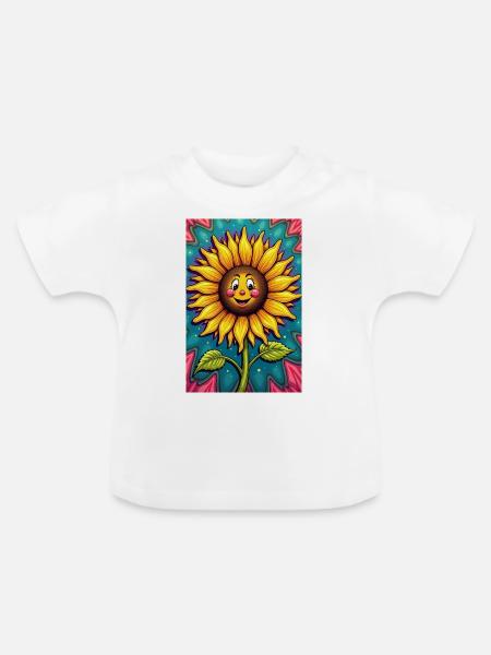 Freundlich lächelnde Sonnenblume - Baby Bio-T-Shirt mit Rundhals - Weiß