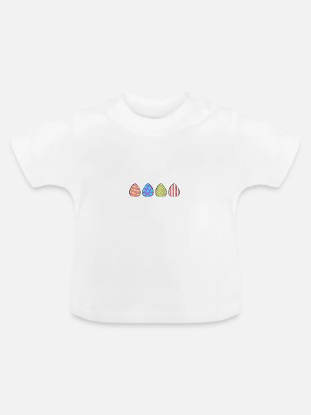 4 bunte Ostereier - Baby Bio-T-Shirt mit Rundhals - Weiß