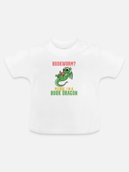 Bücher Drache Geschenk - Baby Bio-T-Shirt mit Rundhals - Weiß