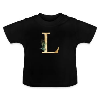 Personalisierbar Monogramm L Botanik - Baby Bio-T-Shirt mit Rundhals - Schwarz - Vorne