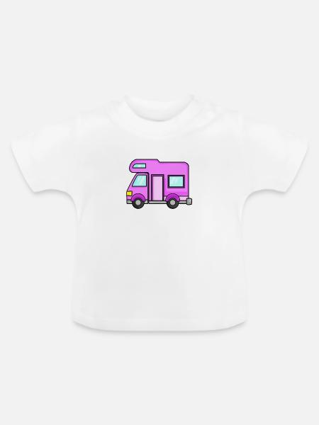 Camping Wagen Rosa Damen - Baby Bio-T-Shirt mit Rundhals - Weiß