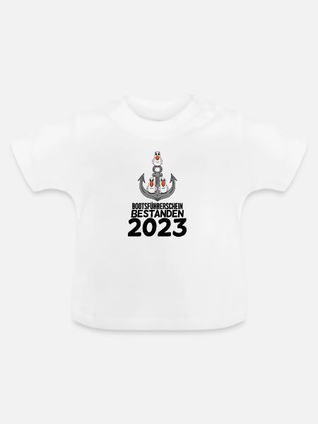 Bootsführerschein 2023 Motorboot Geschenk - Baby Bio-T-Shirt mit Rundhals - Weiß