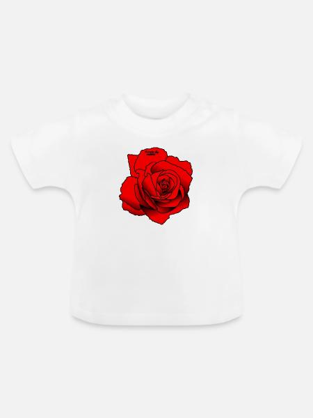 Rote Rose - Baby Bio-T-Shirt mit Rundhals - Weiß