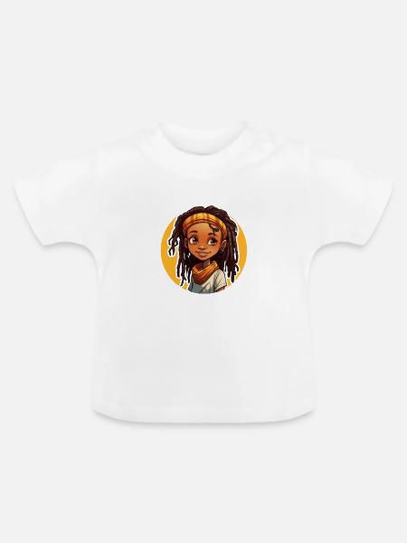 Lässiger Dreadlocks-Stil mit bunter Kopfbedeckung - Baby Bio-T-Shirt mit Rundhals - Weiß