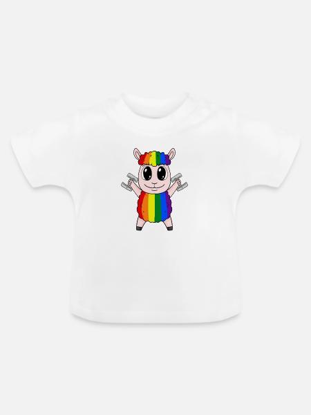 Regenbogen Schaf mit Hanteln - Baby Bio-T-Shirt mit Rundhals - Weiß