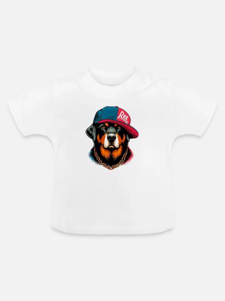 Hund mit Hut - Baby Bio-T-Shirt mit Rundhals - Weiß