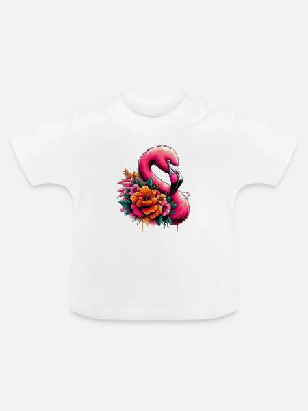 Flamingo - Baby Bio-T-Shirt mit Rundhals - Weiß