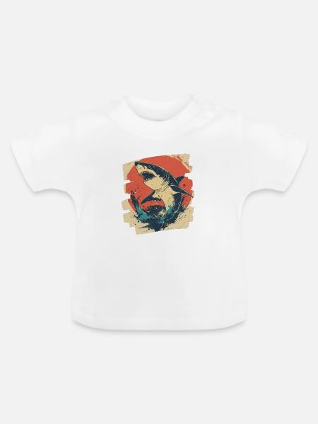 Haifisch Retro - Baby Bio-T-Shirt mit Rundhals - Weiß