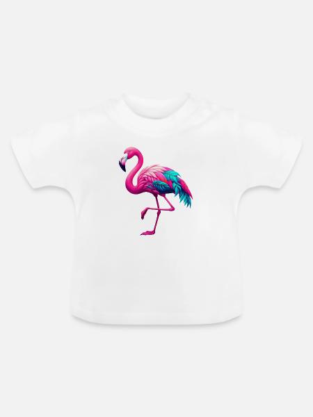 Flamingo - Baby Bio-T-Shirt mit Rundhals - Weiß