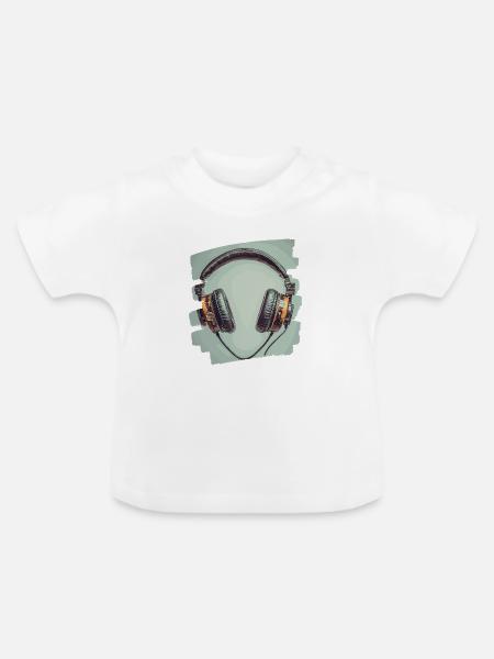 Kopfhörer - Baby Bio-T-Shirt mit Rundhals - Weiß