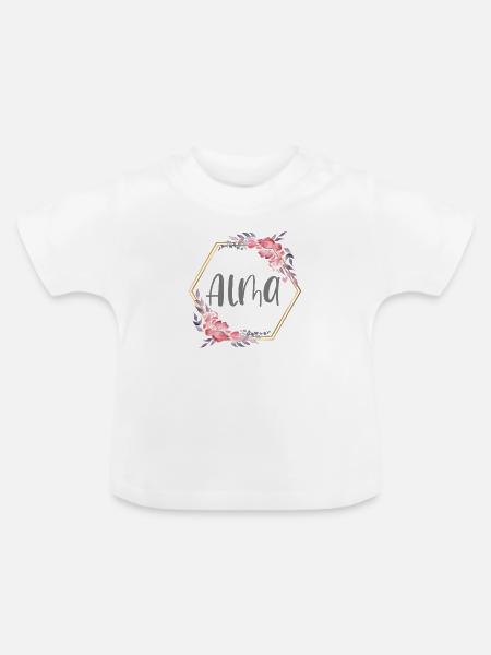 Alma Mädchen Name personalisiertes Geschenk - Baby Bio-T-Shirt mit Rundhals - Weiß