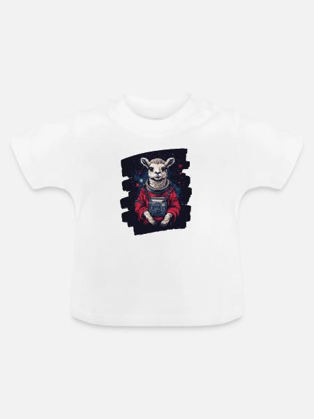 Lama Astronaut - Baby Bio-T-Shirt mit Rundhals - Weiß