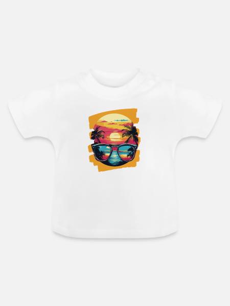 Sonnenbrille Sommer Palmen - Baby Bio-T-Shirt mit Rundhals - Weiß