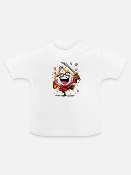 Furchtloser Knoblauch Samurai Heldencharakter - Baby Bio-T-Shirt mit Rundhals - Weiß