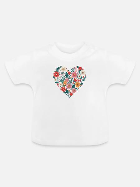 Blumenherz Design - Baby Bio-T-Shirt mit Rundhals - Weiß