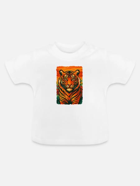 Lebendige Tiger-Sonnenuntergang-Illustration - Baby Bio-T-Shirt mit Rundhals - Weiß