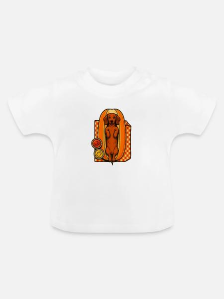 Dackel im Hotdog-Brötchen - Baby Bio-T-Shirt mit Rundhals - Weiß