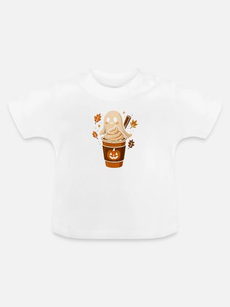 Geisterkaffee Halloween Becher - Baby Bio-T-Shirt mit Rundhals - Weiß