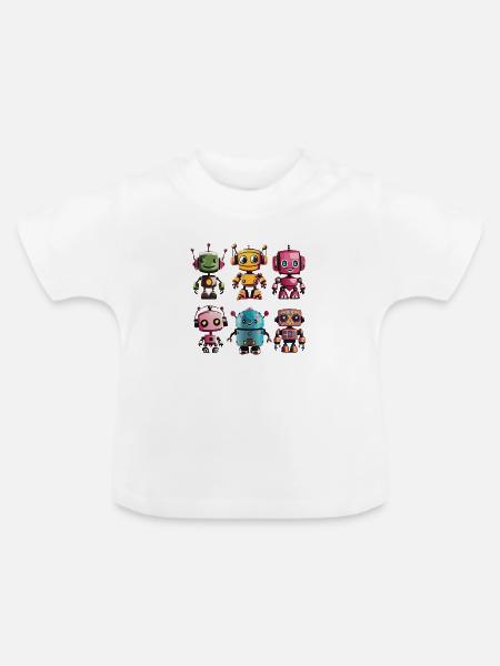 Bunte Robo-Kolonie - Baby Bio-T-Shirt mit Rundhals - Weiß