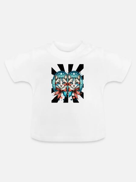 60er Retro Katzen Katze - Baby Bio-T-Shirt mit Rundhals - Weiß