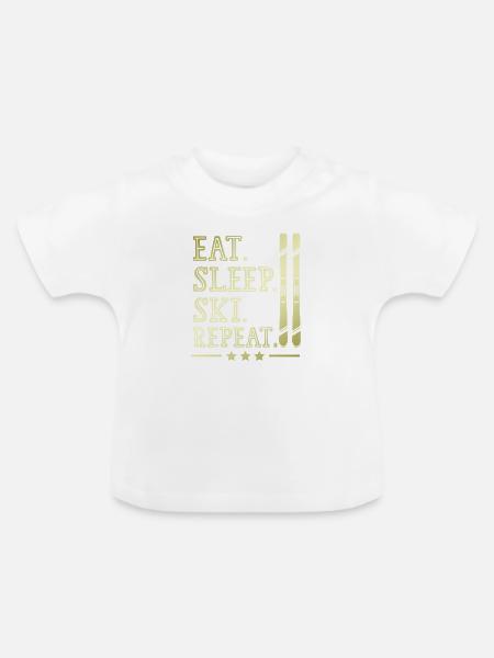 eat sleep skiing repeat - Baby Bio-T-Shirt mit Rundhals - Weiß