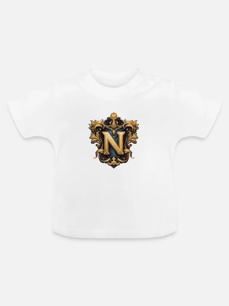 N Buchstabe Name Krone - Baby Bio-T-Shirt mit Rundhals - Weiß