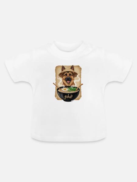 Phở Hund im Bambushut - Baby Bio-T-Shirt mit Rundhals - Weiß