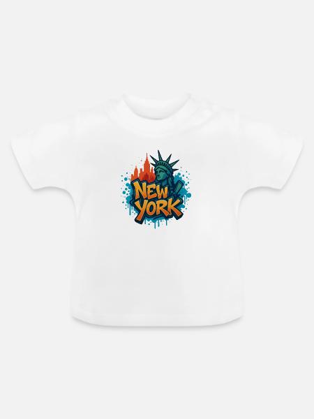 New York Graffiti Skyline - Baby Bio-T-Shirt mit Rundhals - Weiß