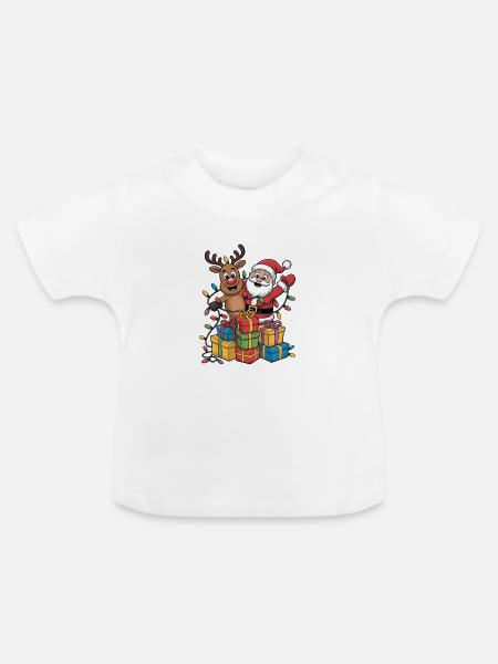Santa Rentier Lichterkette - Baby Bio-T-Shirt mit Rundhals - Weiß