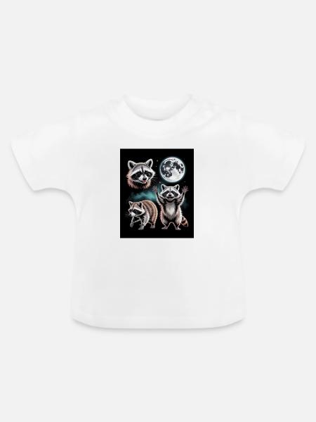 Waschbären Unter Dem Vollmond Nachtwald - Baby Bio-T-Shirt mit Rundhals - Weiß
