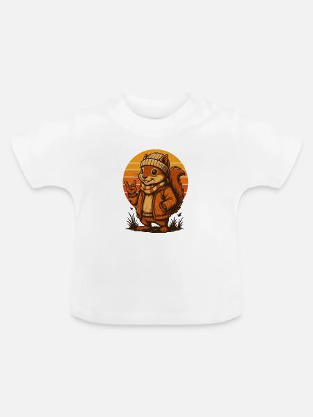 Cooles Eichhörnchen im Retro-Look - Baby Bio-T-Shirt mit Rundhals - Weiß