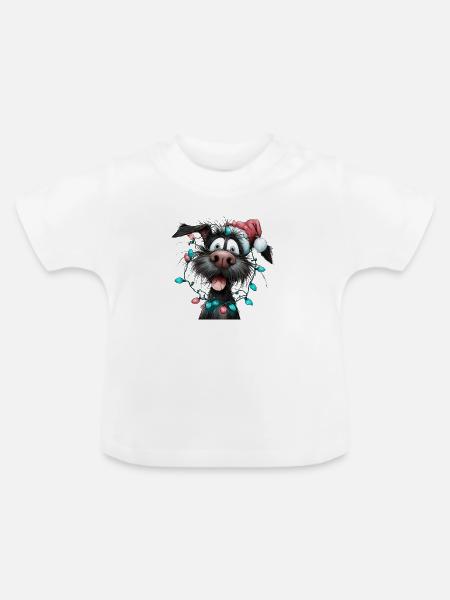Weihnachtswuff mit Lichterkette - Baby Bio-T-Shirt mit Rundhals - Weiß