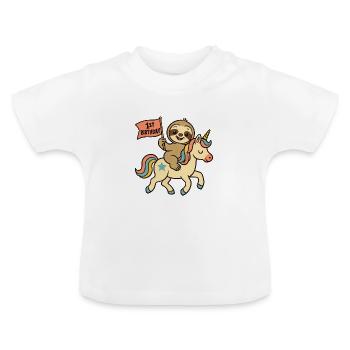 Faultier auf Einhorn 1st Birthday - Baby Bio-T-Shirt mit Rundhals - Weiß - Vorne