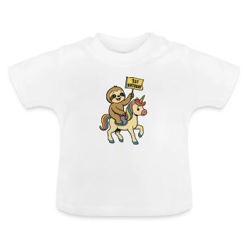Faultier auf Einhorn 1st Birthday - Baby Bio-T-Shirt mit Rundhals - Weiß - Vorne
