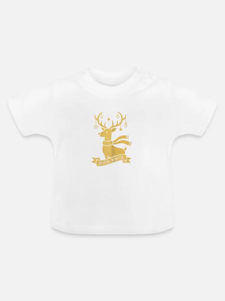 Golden Reindeer – Joyful Winter Design - Baby Bio-T-Shirt mit Rundhals - Weiß