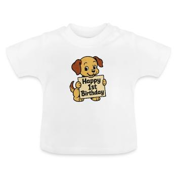 Petit mignon – Joyeux premier anniversaire - T-shirt bio col rond Bébé - blanc - Devant