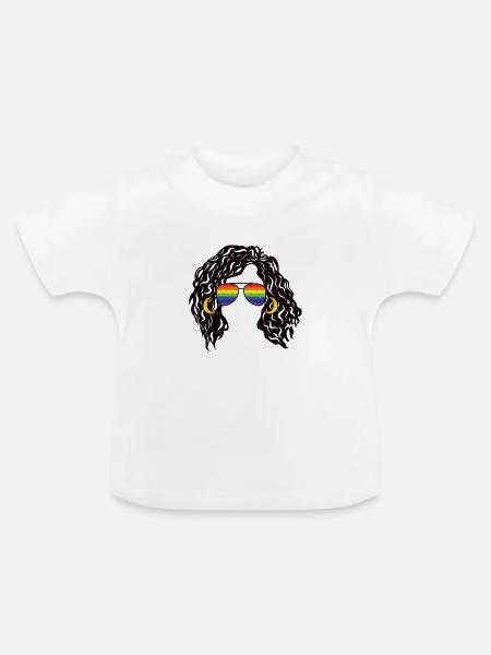 Regenbogenschattierungen Lockiges Afro-Mädchen-Haar Pride Retro - Baby Bio-T-Shirt mit Rundhals - Weiß