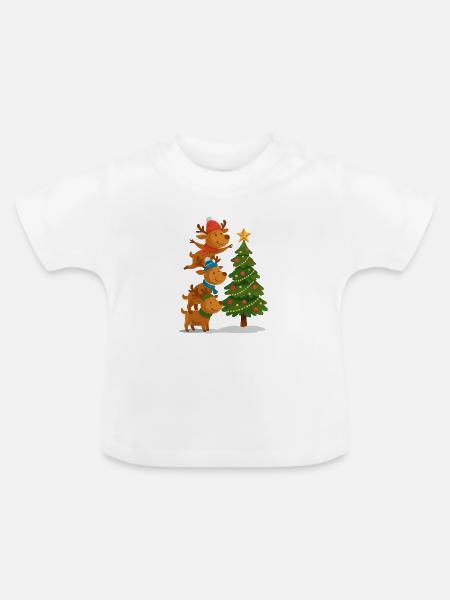 Rentierreihe am Christbaum - Baby Bio-T-Shirt mit Rundhals - Weiß
