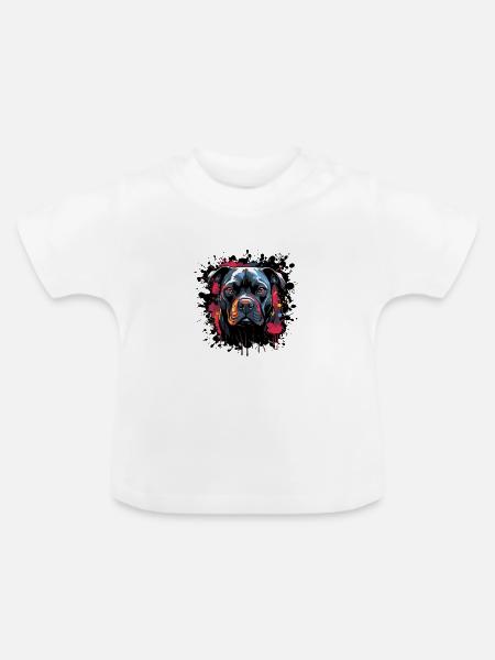 Farbenexplosions Pitbull Porträt - Baby Bio-T-Shirt mit Rundhals - Weiß