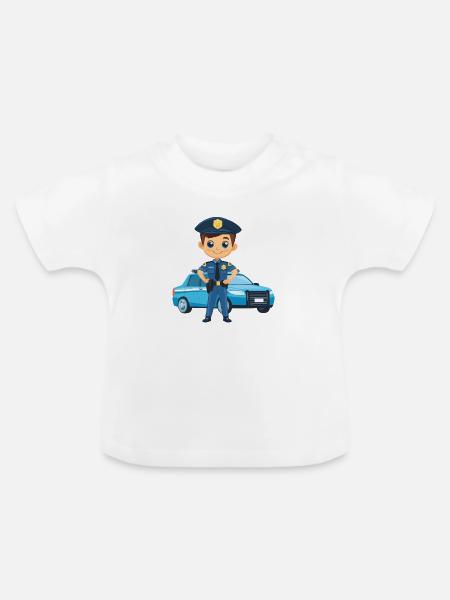 Polizeiheld Cartoon vor Polizeiauto - Baby Bio-T-Shirt mit Rundhals - Weiß