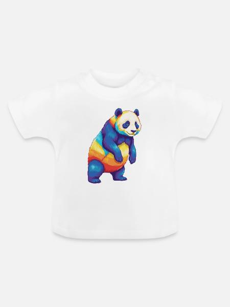 Buntes Panda-Regenbogen-Pop-Art-Aquarell - Baby Bio-T-Shirt mit Rundhals - Weiß