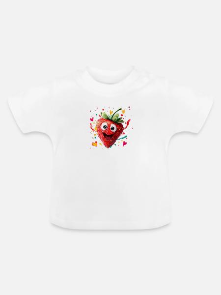 Fröhliche Erdbeerheldin Splatter - Baby Bio-T-Shirt mit Rundhals - Weiß