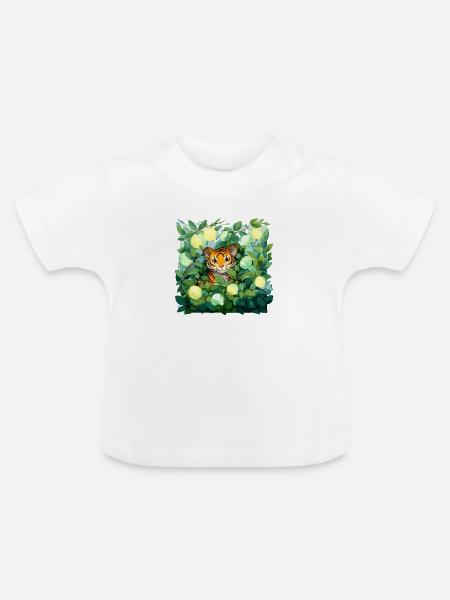 Tiger im Zitronenlaub - Baby Bio-T-Shirt mit Rundhals - Weiß