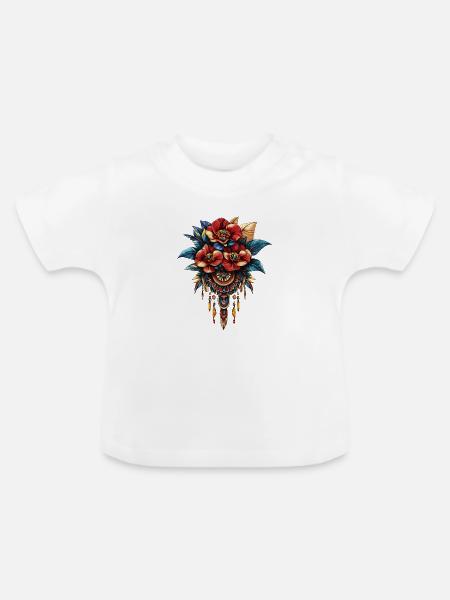 Blüten Dreamcatcher Ornament - Baby Bio-T-Shirt mit Rundhals - Weiß