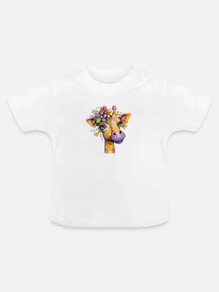 Giraffenporträt mit Blumenkranz - Baby Bio-T-Shirt mit Rundhals - Weiß