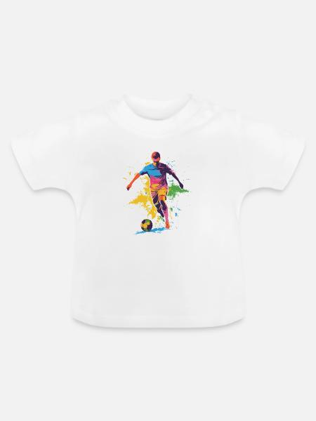 Farbspritzer Fußballheld - Baby Bio-T-Shirt mit Rundhals - Weiß