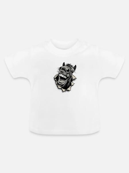 Popkultur Pferd – Grinsend Twotone Illustration - Baby Bio-T-Shirt mit Rundhals - Weiß