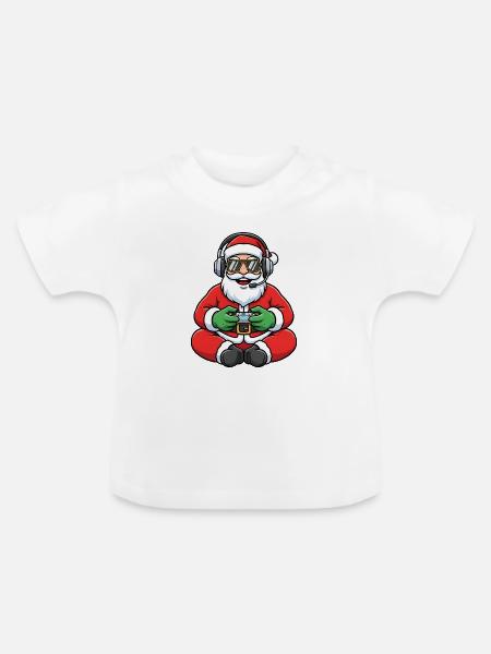 Gamer Weihnachtsmann Spielt Videospiel-Controller - Baby Bio-T-Shirt mit Rundhals - Weiß