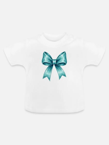 Türkisfarbene Schleife - Baby Bio-T-Shirt mit Rundhals - Weiß